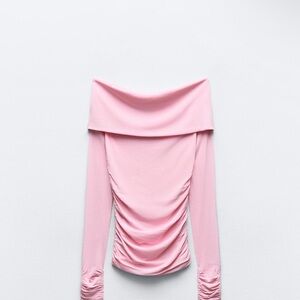 Pink Off-Shoulder Ruched Top
